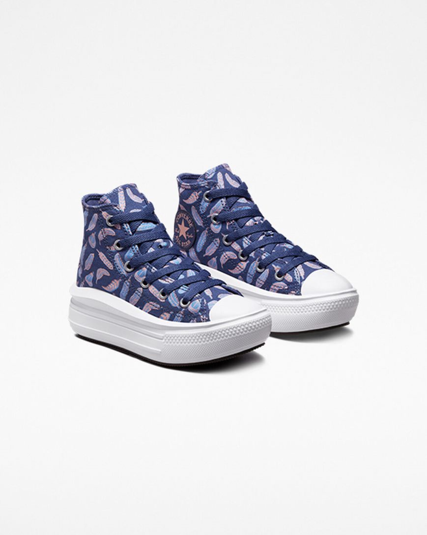 Sapatos Plataforma Converse Chuck Taylor All Star Move Feathers Cano Alto Menina Roxo Azul Marinho | PT R0075P8